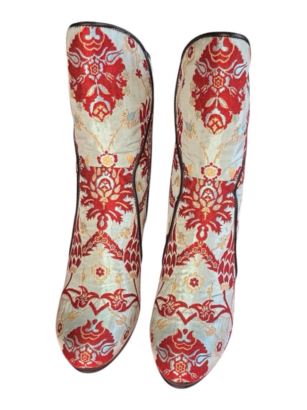 Rockwell Tharp Brocade Booties Sz 39 Red Cream Floral Stiletto Boho - Picture 4 of 15